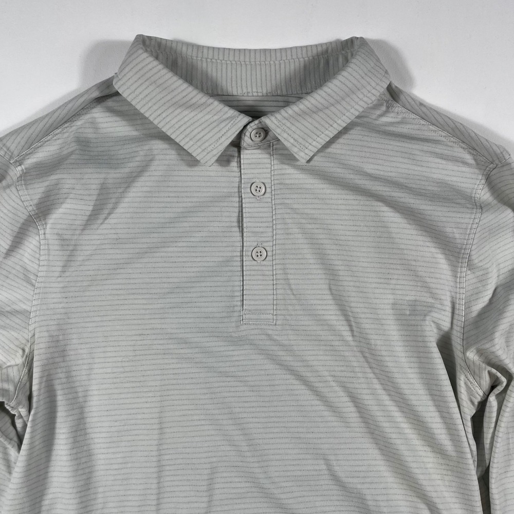 Lululemon Evolution Long Sleeve Polo Mens Small Striped Technical Knit Gray